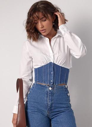 Жіноча бавовняна сорочка з джинсовим корсетом
