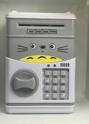 Скарбничка сейф дитяча інтерактивна іграшка кіт сірий із кодовим замком cartoon cat1 фото