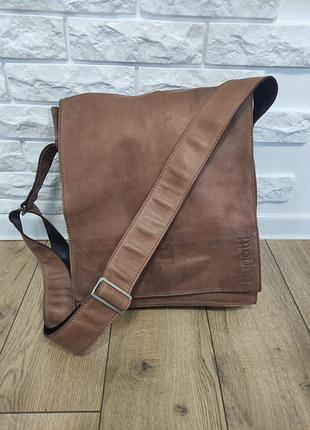 Bugatti велика чоловіча шкіряна сумка месенджер коричнева натуральна шкіра портфель