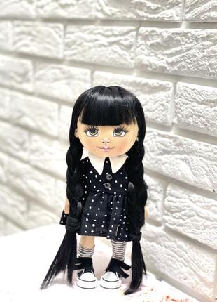 Авторська лялька ручної роботи венздей ,текстильна лялька