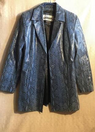 Шкіряний синій в зміїний принт піджак