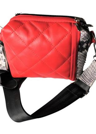 Жіноча шкіряна двостороння сумка "minimo" червоно-чорна1 фото
