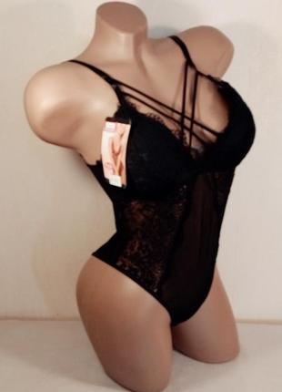 Чорне мереживне боді зі зйомними чашечками, shealgeol