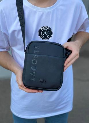 Чоловіча шикарна якісна та стильна  сумка месенджер з еко шкіри чорна в брендовій коробці