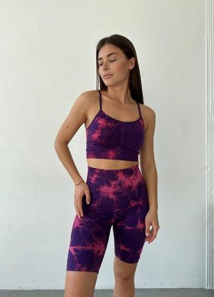 Повседневные женские костюмы для фитнеса велосипедки + топ эластичный с пуш ап эффектом фиолетовый s