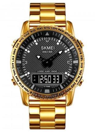 Часы мужские классические skmei 1898gdbk gold-black скмей золотые наручные кварц с металлическим ремешком2 фото