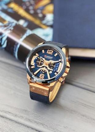 Мужские наручные часы curren 8329 blue-gold часы сине золотые карен с кожаным ремешком3 фото