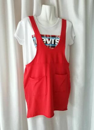 Трикотажна спідниця сарафан на довгих бретелях віскоза