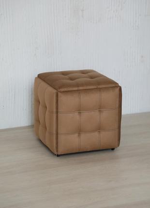 Збірний пуф куб з велюру 5 в 1 з основою з профільної труби з коліщатками світло-коричневий 50х50х50 см5 фото