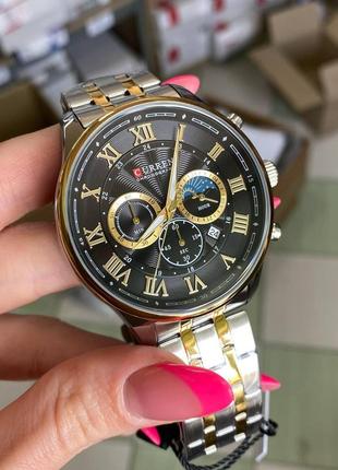 Часы мужские классические curren 8427 silver-gold-black карен наручные кварцевые с металлическим ремешком5 фото