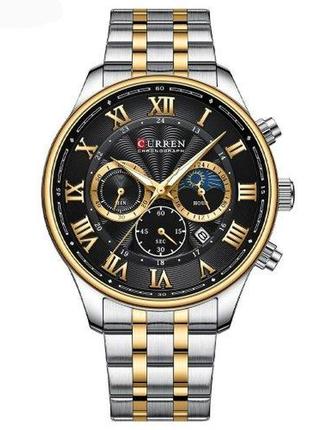 Часы мужские классические curren 8427 silver-gold-black карен наручные кварцевые с металлическим ремешком2 фото
