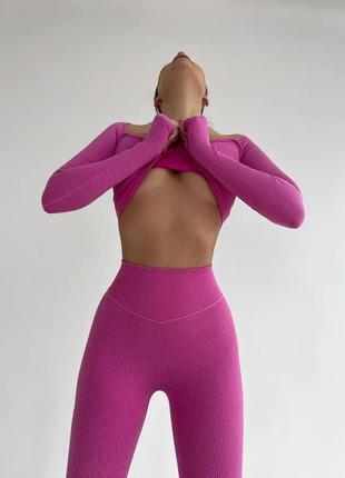 Повседневный женский костюм одежда для спортзала лосины для йоги с пуш-апом розовый2 фото