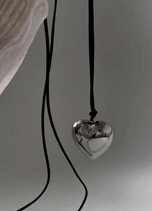 Шнурок чокер подвеска сердце стиль цветет терен, кулон на кожаном шнурке тренд