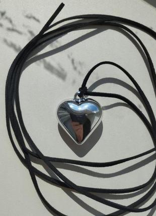 Шнурок чокер подвеска сердце стиль цветет терен, кулон на кожаном шнурке тренд