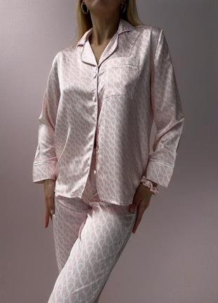 Комплект шелковая женская пижама victoria's secret с красивым дизайном рубашка и штаны розового цвета