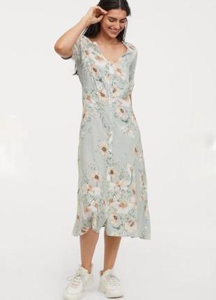 Сукня на гудзиках м'ятного кольору h&m натуральний состав віскоза розмір 10