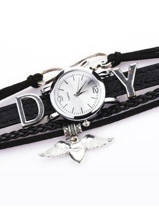 Жіночий кварцовий годинник браслет cl angel чорний зі шкіряним ремінцем2 фото