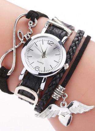 Жіночий кварцовий годинник браслет cl angel чорний зі шкіряним ремінцем5 фото