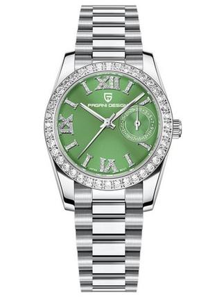 Годинник кварцовий годинник pagani design pd-1776 silver-green, жіночі, кварцовий механізм, сапфірове скло, d c1 фото