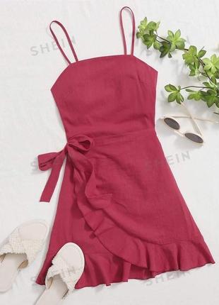 Платье мини на запах с  рюшами воланами на завязках  бретелях ♥️shein♥️