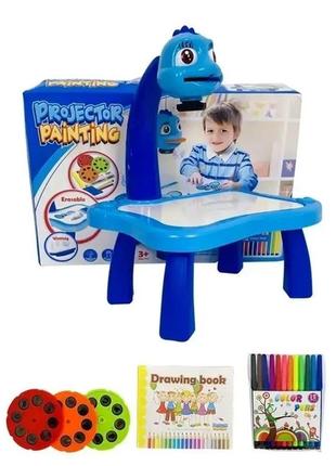 Детский столик проектор для рисования projector painting набор с проектором, 24 слайда, фломастеры синий9 фото