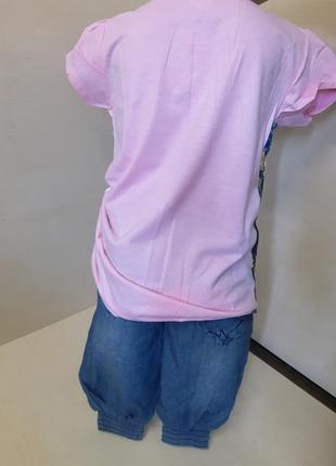 Летний костюм для девочки футболка джинсовые шорты панда 110 116 122 128 1345 фото