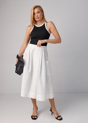 Жіночі штани-кюлоти з імітацією спідниці — молочний колір, m (є розміри)8 фото