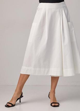 Жіночі штани-кюлоти з імітацією спідниці — молочний колір, m (є розміри)9 фото