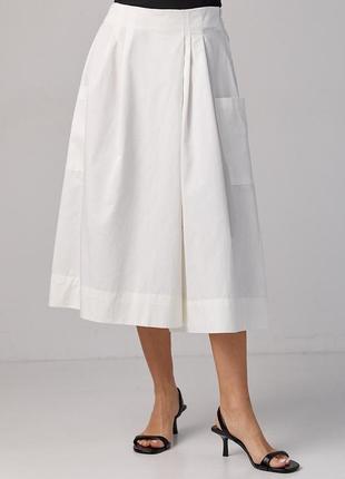 Жіночі штани-кюлоти з імітацією спідниці — молочний колір, m (є розміри)5 фото