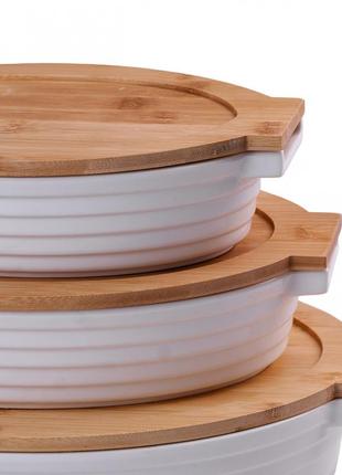 Блюда для запекания овальные с бамбуковой крышкой 1.8 л, 1.5 л, 1 л формы для запекания кексов, мяса 3 шт.4 фото