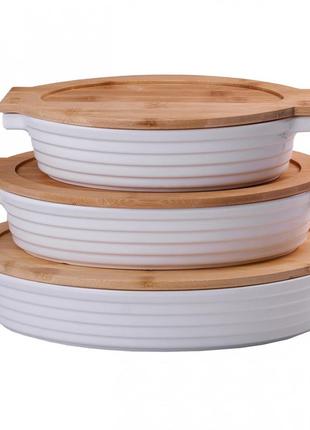 Блюда для запекания овальные с бамбуковой крышкой 1.8 л, 1.5 л, 1 л формы для запекания кексов, мяса 3 шт.7 фото