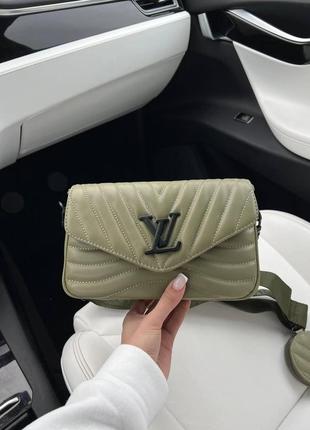 Розкішна вечірня жіноча сумка шкіряна клатч louis vuitton оливкового кольору4 фото