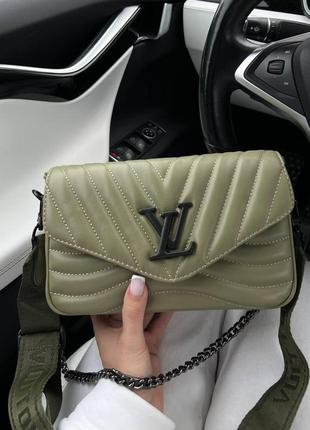 Розкішна вечірня жіноча сумка шкіряна клатч louis vuitton оливкового кольору8 фото