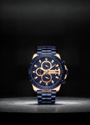 Годинник чоловічий класичний curren 8337 blue-cuprum карен наручний кварцовий з металевим ремінцем синій
