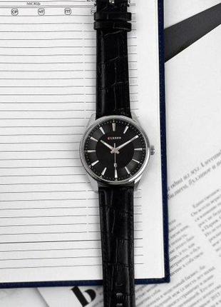 Чоловічий наручний годинник із датою curren 8365 silver-black карен срібний шкіряний ремінець2 фото
