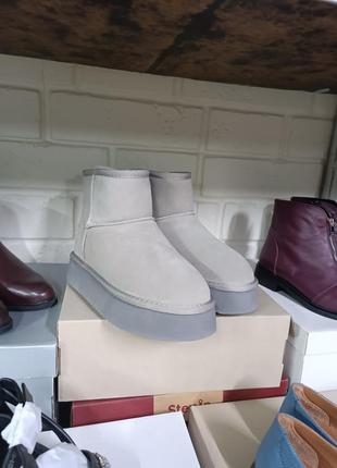 Угги натуральні 38-41, сіро-бежеві висока платформа, маломірять на розмір