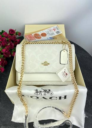 Кожаная белая сумка коач coach mana klare