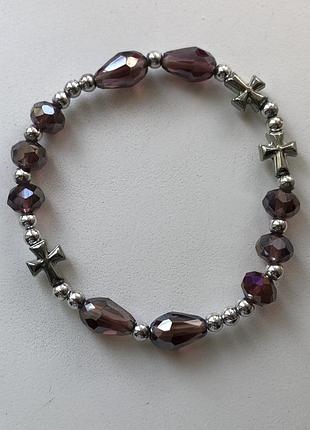 Браслет на резинке с бусинами камнями крестами крестиками женский мужской на руку