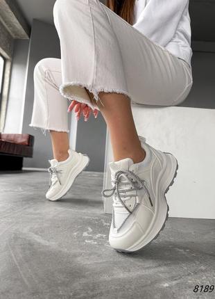 Кросівки жіночі jery молочні екошкіра   код: 8189/лш матеріал: екошкіра + текстиль колір: молочний п