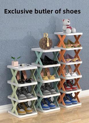 Проста складана полиця для взуття, 4 полиці штабельована пластикова полиця для взуття1 фото