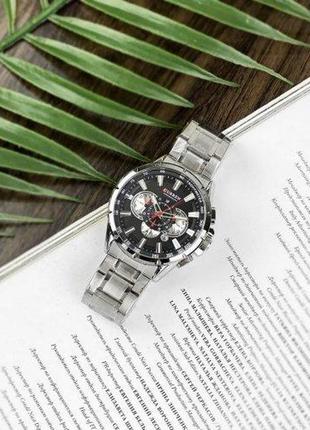 Часы мужские классические curren 8363 silver-black карен наручные кварц с металлическим ремешком серебрянные7 фото