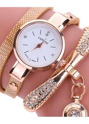 Женские кварцевые часы браслет cl avia золотые с кожаным ремешком3 фото