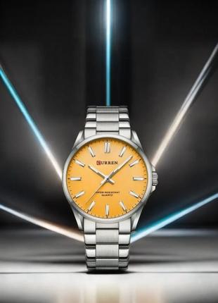 Часы мужские классические curren 9090 silver-orange карен наручные кварц с металлическим ремешком серебряные1 фото