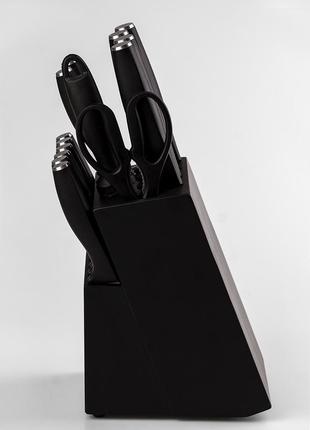 Набор кухонных ножей на подставке из нержавеющей стали 14 предметов, черный4 фото
