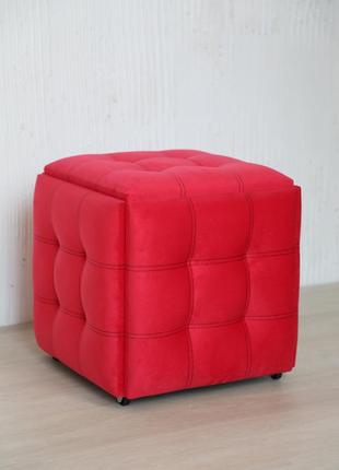 Сборной пуф трансформер в форме куба из велюра 5 в 1 с ножками из металла на колесиках красный 50х50х502 фото