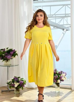Желтое женское летнее платье батал с 52 по 66 размер