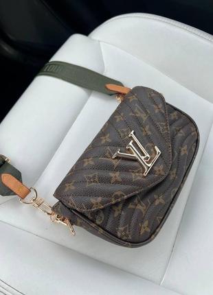 Стильна вечірня жіноча шкіряна сумка клатч через плече louis vuitton коричневого кольору4 фото