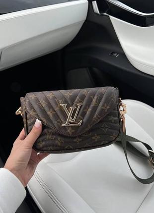 Стильна вечірня жіноча шкіряна сумка клатч через плече louis vuitton коричневого кольору2 фото