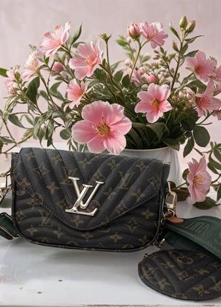 Стильна вечірня жіноча шкіряна сумка клатч через плече louis vuitton коричневого кольору