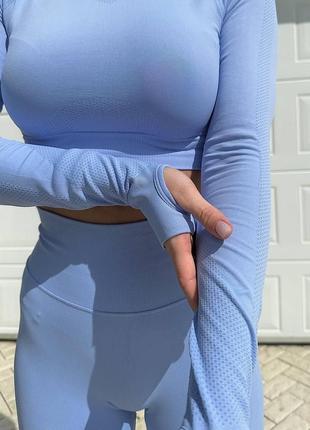 Женский спортивный костюм для фитнеса и тренировок голубой утягивающий с пуш-апом s7 фото